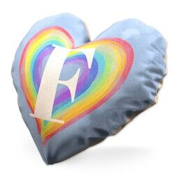 Small Heart Shaped Photo Cushion (12") with Rainbow Heart Monogram Custom Colour design