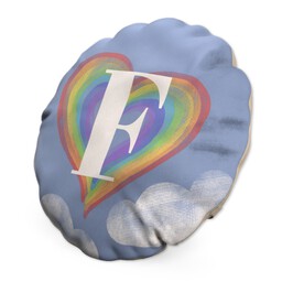 Large Round Photo Cushion (17") with Rainbow Heart Monogram Custom Colour design