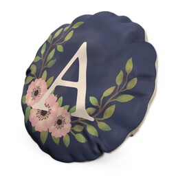 Large Round Photo Cushion (17") with Wreath Monogram Custom Colour design