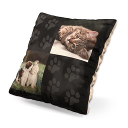 Small Photo Cushion (12" sq) with Paw Prints Custom Colour design