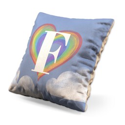 Small Photo Cushion (12" sq) with Rainbow Heart Monogram Custom Colour design