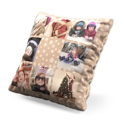 Small Photo Cushion (12" sq) with Snowflake Collage in Multiple Colours design