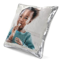 Silver Sequin Photo Cushion (Cover Only) with Full Photo design
